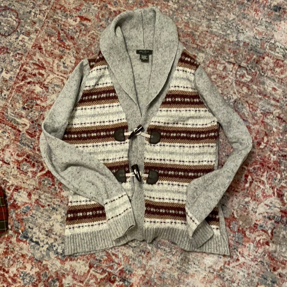 Vintage, Eddie Bauer, acrylic toggle buttons, shawl neck, soft cotton wool mix